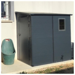 Abri de jardin adossé en résine anthracite 2,09m² + kit de fondation - JOBU