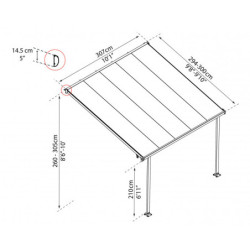 Toit de terrasse 300x300cm blanc et polycarbonate 8mm PATIO
