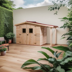 Abri de jardin en bois brut 3,7m² + bûcher 2,08m² + plancher