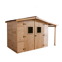 Abri de jardin en bois brut 3,7m² + bûcher 2,08m² + plancher