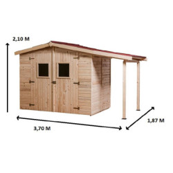 Abri de jardin en bois brut 3,7m² + bûcher 2,08m² + plancher