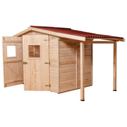Abri de jardin en bois brut 3,7m² + bûcher 2,08m² + plancher
