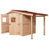Abri de jardin en bois brut 3,7m² + bûcher 2,08m² + plancher