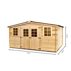 Abri en bois massif 16m² 28mm + toit en plaques ondulées Habrita