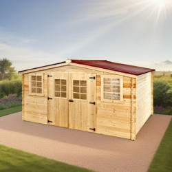 Abri en bois massif 16m² 28mm + toit en plaques ondulées Habrita