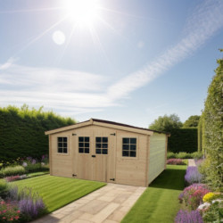 Abri en bois massif 16m² 28mm + toit en plaques ondulées Habrita