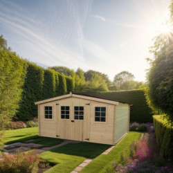 Abri en bois massif 16m² 28mm + toit en plaques ondulées Habrita