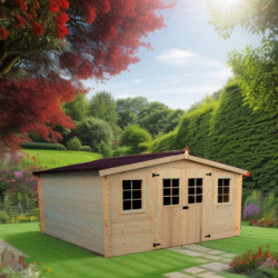 Abri en bois massif 16m² 28mm + toit en plaques ondulées Habrita