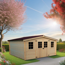 Abri en bois massif 16m² 28mm + toit en plaques ondulées Habrita