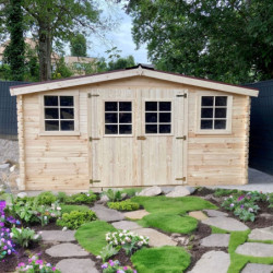 Abri de jardin 20m² en bois massif - Madriers 28mm