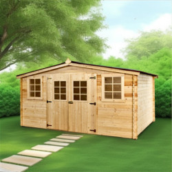Abri en bois massif 28mm 12m² + couverture onduline