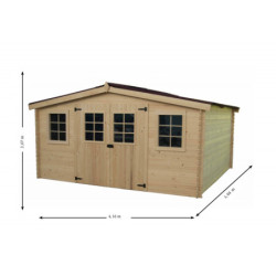 Abri en bois massif 28mm 12m² + couverture onduline