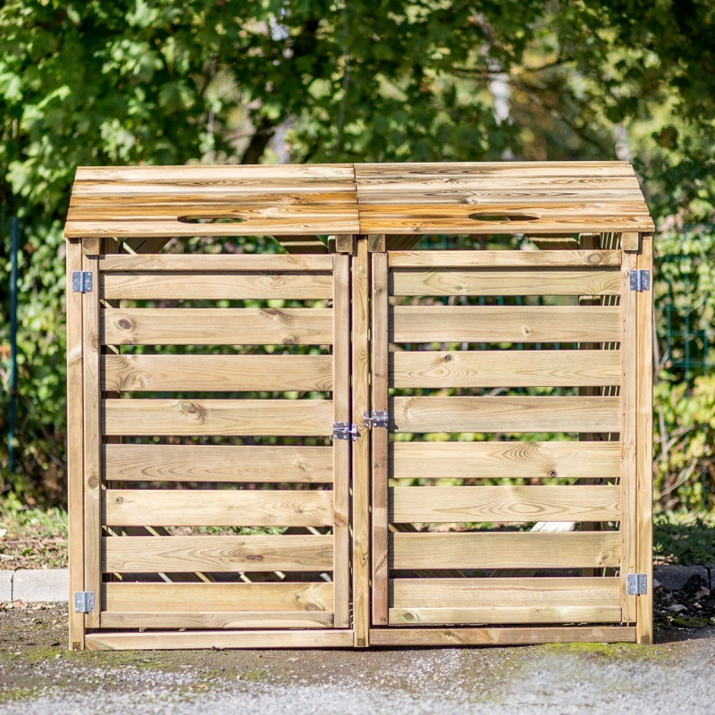 Double cache poubelle en bois massif certifié et traité autoclave