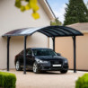Carport en alu gris 1 voiture 14,62m² - Toit polycarbonate 6mm Habrita