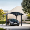 Carport en alu gris 1 voiture 14,62m² - Toit polycarbonate 6mm Habrita