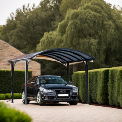 Carport en alu gris 1 voiture 14,62m² - Toit polycarbonate 6mm Habrita