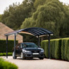 Carport en alu gris 1 voiture 14,62m² - Toit polycarbonate 6mm Habrita