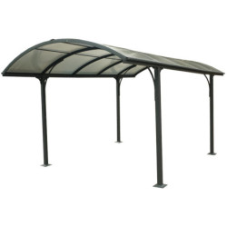 Carport en alu gris 1 voiture 14,62m² - Toit polycarbonate 6mm Habrita