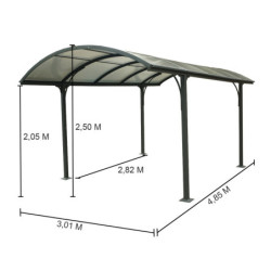 Carport en alu gris 1 voiture 14,62m² - Toit polycarbonate 6mm Habrita