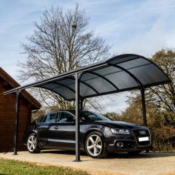Carport en alu gris 1 voiture 14,62m² - Toit polycarbonate 6mm Habrita