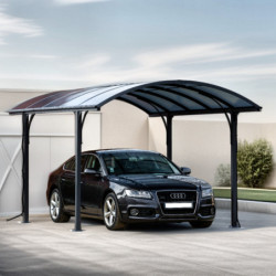 Carport en alu gris 1 voiture 14,62m² - Toit polycarbonate 6mm Habrita