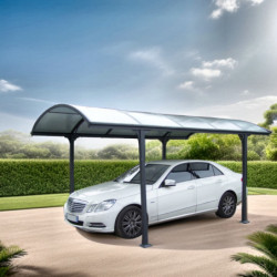 Carport en alu gris 1 voiture 14,62m² - Toit polycarbonate 6mm Habrita