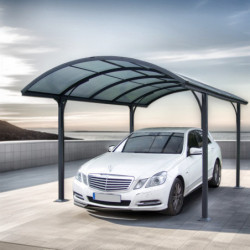 Carport en alu gris 1 voiture 14,62m² - Toit polycarbonate 6mm Habrita