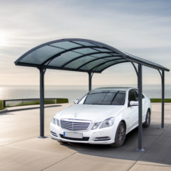 Carport en alu gris 1 voiture 14,62m² - Toit polycarbonate 6mm Habrita