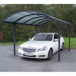 Carport en alu gris 1 voiture 14,62m² - Toit polycarbonate 6mm Habrita