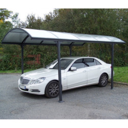 Carport en alu gris 1 voiture 14,62m² - Toit polycarbonate 6mm Habrita