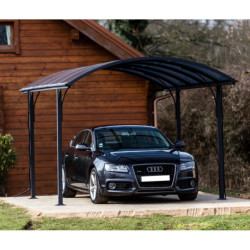 Carport en alu gris 1 voiture 14,62m² - Toit polycarbonate 6mm Habrita