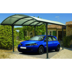 Carport en alu gris 1 voiture 14,62m² - Toit polycarbonate 6mm Habrita