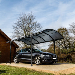 Carport en alu gris 1 voiture 14,62m² - Toit polycarbonate 6mm Habrita