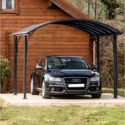 Carport en alu gris 1 voiture 14,62m² - Toit polycarbonate 6mm Habrita