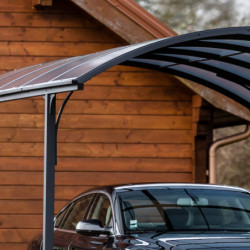 Carport en alu gris 1 voiture 14,62m² - Toit polycarbonate 6mm Habrita