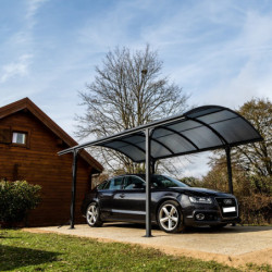 Carport en alu gris 1 voiture 14,62m² - Toit polycarbonate 6mm Habrita