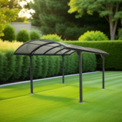 Carport en alu gris 1 voiture 14,62m² - Toit polycarbonate 6mm Habrita