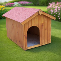 Niche pour chien en bois avec toit bitumé et plancher Habrita