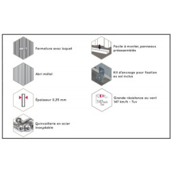 Abri de jardin en métal gris Fraser 10,9m² silver grey - Absco