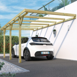 Carport adossé 1 voiture en bois traité autoclave 15,80m²