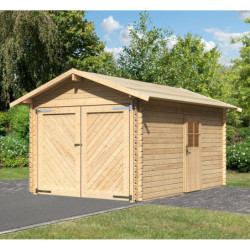 Garage en bois certifié 13,28m² avec madriers 28mm - Karibu
