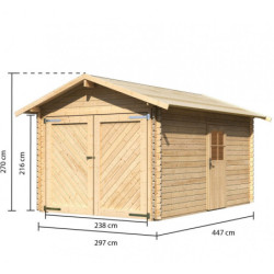 Garage en bois certifié 13,28m² avec madriers 28mm - Karibu
