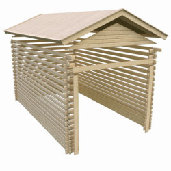 Garage en bois certifié 13,28m² avec madriers 28mm - Karibu
