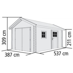 Garage en bois certifié 20,78m² ép. 40mm + Embase incluse Karibu