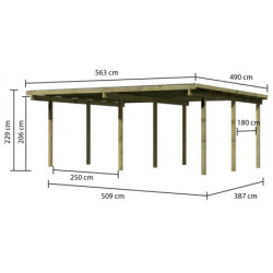 Carport double en pin autoclave avec toit PVC 27,58m² Karibu