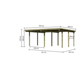 Carport double en pin autoclave avec toit PVC 27,58m² Karibu