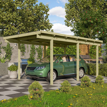 Carport 1 voiture en épicéa massif traité autoclave + toit PVC Karibu