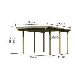 Carport 1 voiture en épicéa massif traité autoclave + toit PVC Karibu