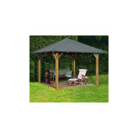 Kiosque de jardin carré en bois FSC Bergen 1 - 3,38x3,38m Karibu