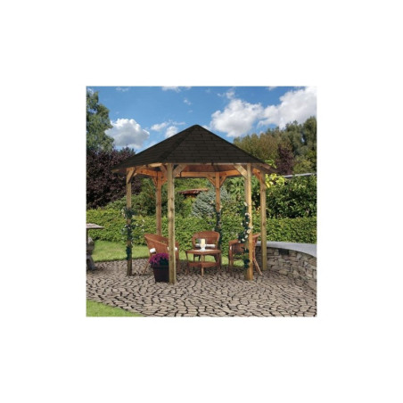 Kiosque en bois brut hexagonal Madrid - Diam. 3,49m - Karibu
